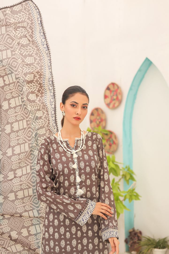 3 Piece Stitched  lawn and Chiffon Suit - Ready  to Wear